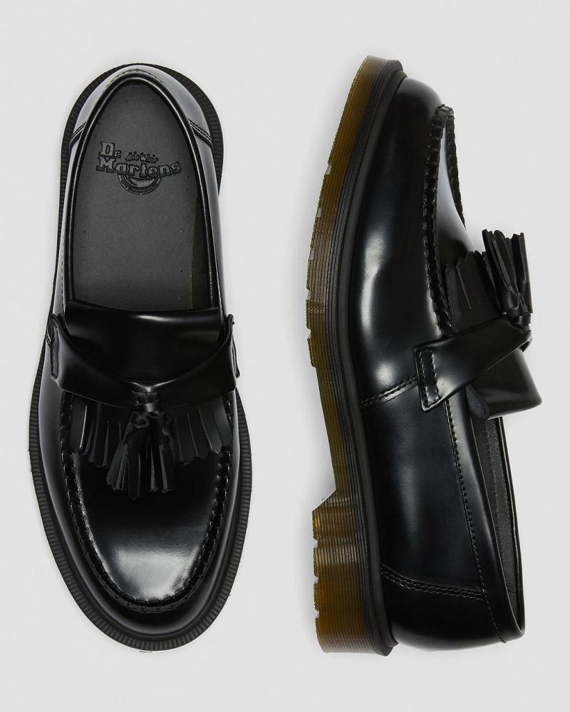 Black Women's Dr Martens Adrian Smooth Leather Tassle Loafers Oxfords Shoes | CA 382XYU